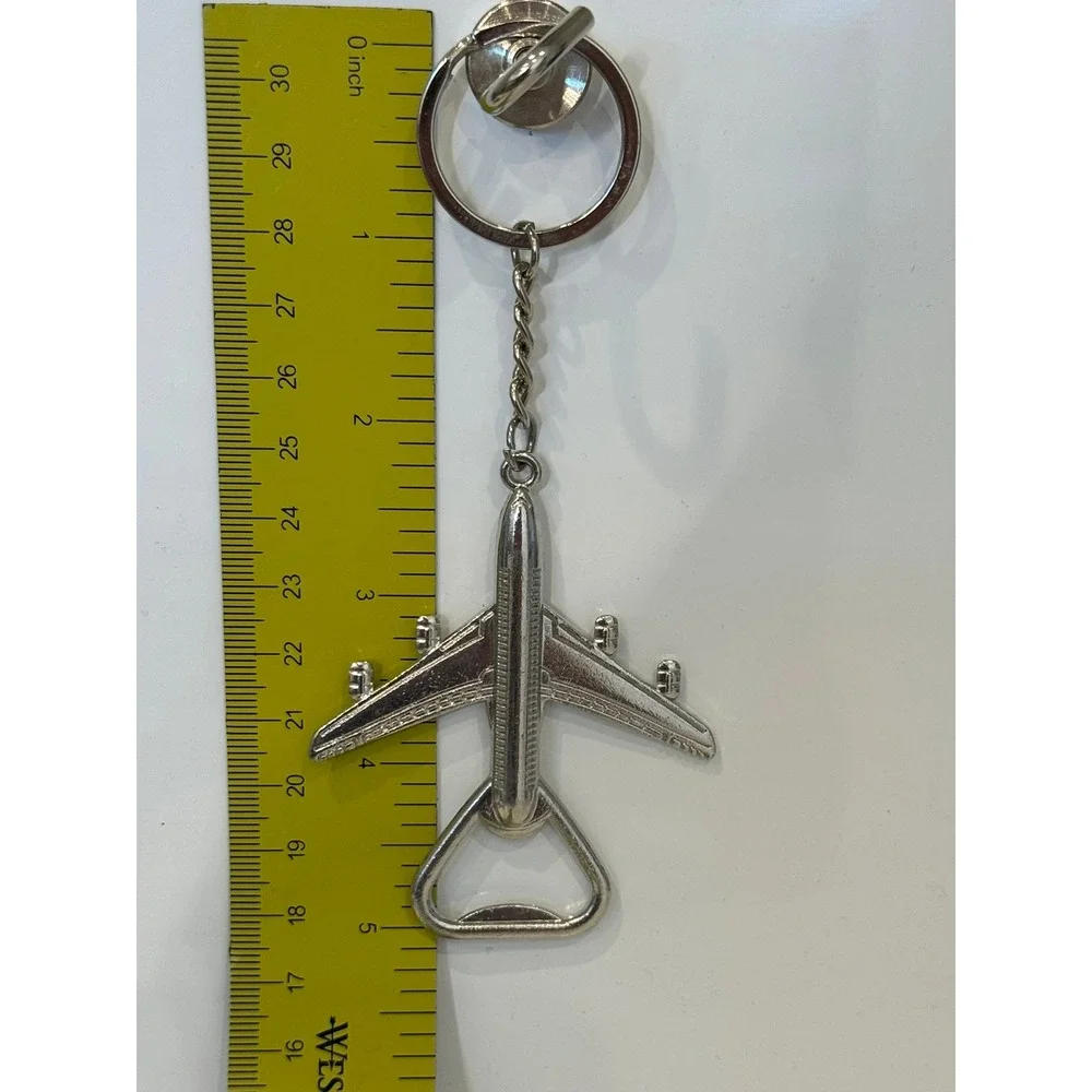 Vintage Silver Airplane Keychain Bottle Opener Aviation Pilot Travel Accessory